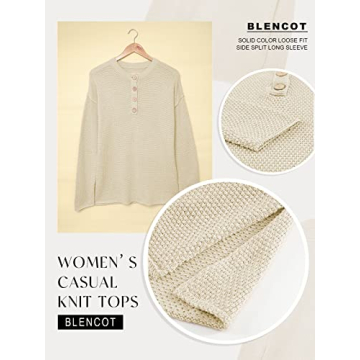 BLENCOT Women's Oversized Henley Pullover Cozy Fall Winter Sweater