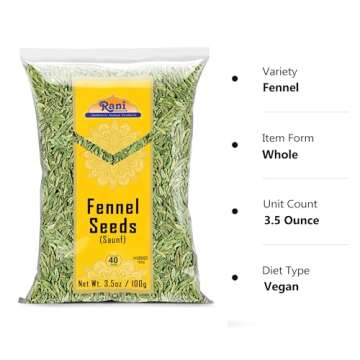 Rani Fennel Seeds (Saunf Sabut) Whole Spice 3.5oz (100g) ~ All Natural | Gluten Friendly | NON-GMO | Kosher | Vegan | Indian Origin