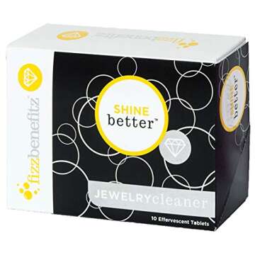 FizzBenefitz Shine Better Jewelry Cleaner - Restores Brightness to Gold, Diamond, Sterling Silver, Brass Jewelry and is The Perfect Solution for a Dirty Ring or Silverware - 10 Effervescent Tablets