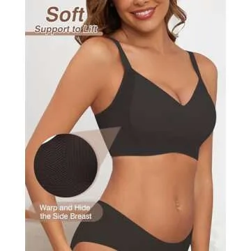 As Fairy Wireless Push Up Everyday Bras Full Coverage V Neck Sport Seamless Bra Velvet Silhouette Bralettes with Support and Lift Black L