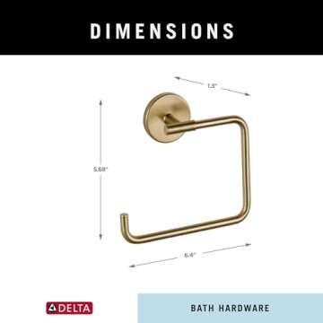 Delta Trinsic (1-Pack) Hand Towel Holder Champagne Bronze Towel Racks for Bathroom Wall Square Towel Ring Holder for Bath Towel Hanger for Kitchen, Bathroom Accessories 759460-CZ