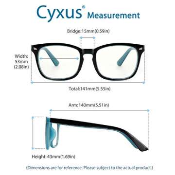 Cyxus Blue Light Glasses Men Women Reduce Eye Strain UV Blocking for Computer Screen （8082T54 Outer Black Inner Blue）
