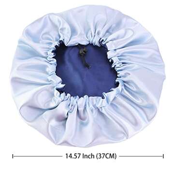 Cospack Satin Bonnet Sleep Bonnet Cap - Extra Large Double Layer Reversible Adjustable Satin Cap for Sleeping Hair Silk Bonnet (Nany+L.Blue)