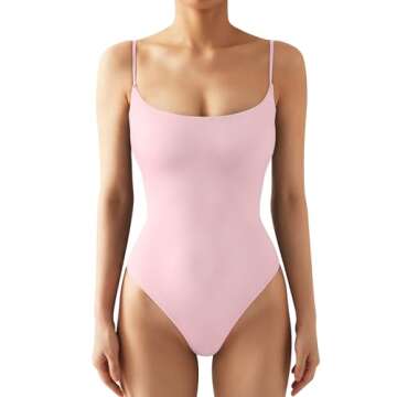 SUUKSESS Women Sexy Square Neck Thong Bodysuit Backless Sleeveless Basic Cami Body Suit Top (Baby Po...