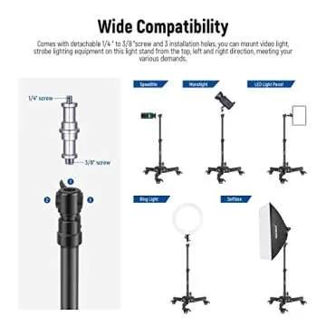 NEEWER Pack of 2 Heavy Duty Light Stands with Wheels, 2.4 Feet Max. Height, Foldable Tripod Stand fo...