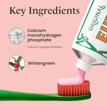 EUTHYMOL Original Toothpaste (3.7fl oz*5, Pack of 5) - Fluoride-Free Toothpaste for Sensitive Teeth & Gum. Bad Breath, Cavity Prevention, 12-Hour Long Lasting Freshness with Wintergreen
