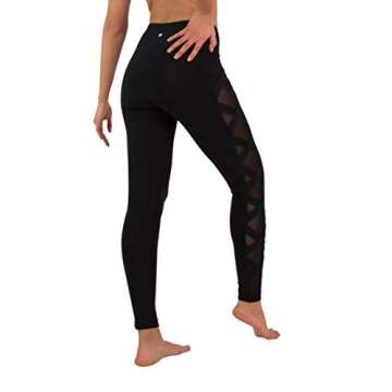 90 Degree By Reflex Women’s High Fashion Criss Cross Workout Leggings with Sheer Mesh Panels