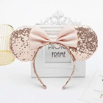 Seamoy Mouse Ears headband,2pcs Sequin Minnie Ears Headband Glitter Hairband for Princess Party Cosp...
