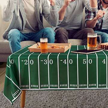 SARAFLORA Football Tablecloth Reusable Football Field Table Cloth- Rectangle 60x84 Inch -Stain and Water Resistant Table Cover for Super Bowl Decorations/Party Supplies/Sports Game/Banquet, 130GSM