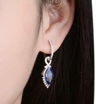 Daesar 14K White Gold Earrings for Women, Luxury Marquise Shape Pendant 4.97ct Tanzanite Earrings For Women Drop Earrings White Gold