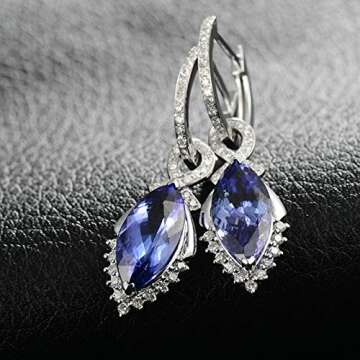 Daesar 14K White Gold Earrings for Women, Luxury Marquise Shape Pendant 4.97ct Tanzanite Earrings For Women Drop Earrings White Gold