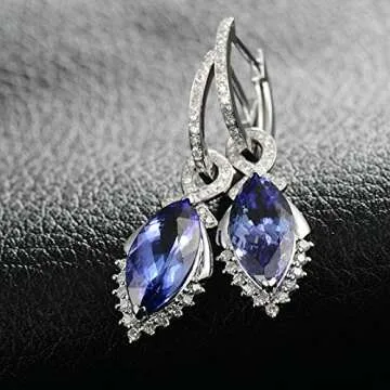 Daesar 14K White Gold Earrings for Women, Luxury Marquise Shape Pendant 4.97ct Tanzanite Earrings For Women Drop Earrings White Gold
