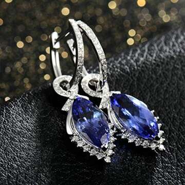 Daesar 14K White Gold Earrings for Women, Luxury Marquise Shape Pendant 4.97ct Tanzanite Earrings For Women Drop Earrings White Gold