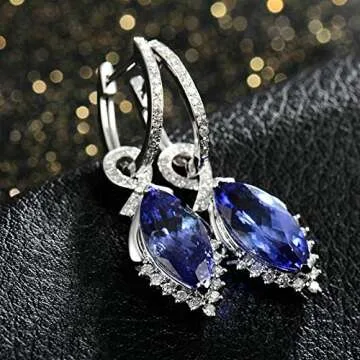 Daesar 14K White Gold Earrings for Women, Luxury Marquise Shape Pendant 4.97ct Tanzanite Earrings For Women Drop Earrings White Gold