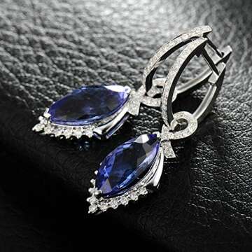Daesar 14K White Gold Earrings for Women, Luxury Marquise Shape Pendant 4.97ct Tanzanite Earrings For Women Drop Earrings White Gold
