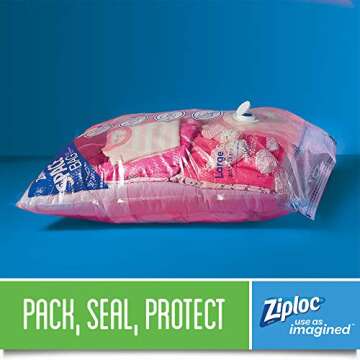 Ziploc Space Bag Clothes Vacuum Sealer Storage Bags for Home and Closet Organization, Jumbo, 2 Bags Total