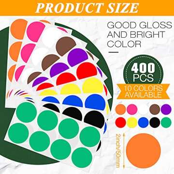 Zonon 400 Pieces 2 Inch Colored Dot Stickers 10 Assorted Colors Round Color Coding Labels Circle Sti...