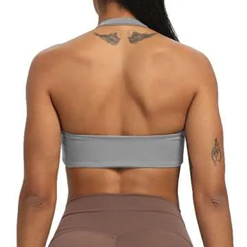 Aoxjox Women's Workout Sports Bras Fitness Backless Padded Taylor Scrunch Halter Bra Yoga Crop Tank Top (Grey, Small)