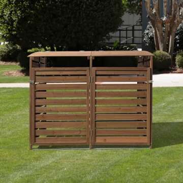 Hanover Outdoor 4.9-ft. x 4-ft. Wooden Trash Bin and Recyclables Storage Shed in Brown, Weather Resi...