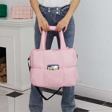 NAARIIAN women large puffer purse puffy tote bags dupes light weight handmade nylon bag woven shoulder handbag(Light Pink)