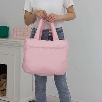 NAARIIAN women large puffer purse puffy tote bags dupes light weight handmade nylon bag woven shoulder handbag(Light Pink)