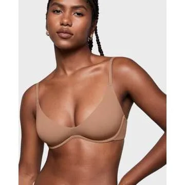 INLYRIC Women's Inbarely Plus Plunge Bra - Unlined Underwire Sexy Demi Balconette Bras Gravel Beige ...