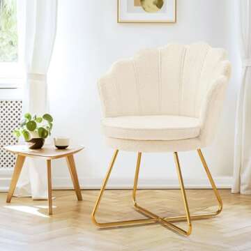 Elegant Furniliving Vanity Chair with Gold Legs - White