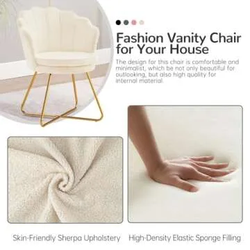 Elegant Furniliving Vanity Chair with Gold Legs - White