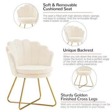 Elegant Furniliving Vanity Chair with Gold Legs - White
