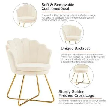 Elegant Furniliving Vanity Chair with Gold Legs - White