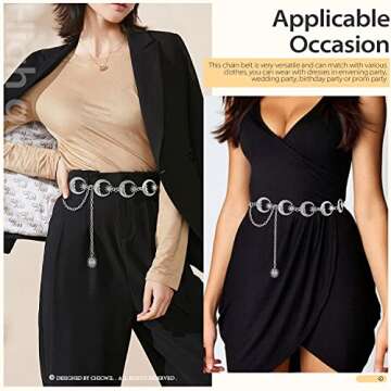 FIORETTO Chain Belt for Women Metal Belts Fashion Waist Belts for Dress Moon Star Silver Length 43in