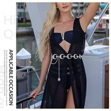 FIORETTO Chain Belt for Women Metal Belts Fashion Waist Belts for Dress Moon Star Silver Length 43in