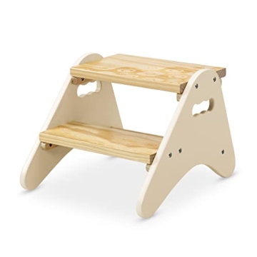 B. toys- B. spaces- Step Stool for Kids – Ivory & Wood Stepping Stool for The Bedroom, Bathroom, K...