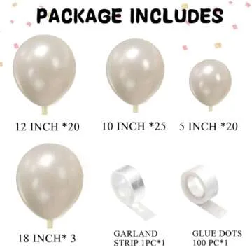 Pearl White Balloons Garland Arch Kit Different Sizes 70 PACK18/12/10/5 Inch Double-Stuffed White Ivory Latex Balloon for Wedding Birde to be Birthday Anniversary Decorations