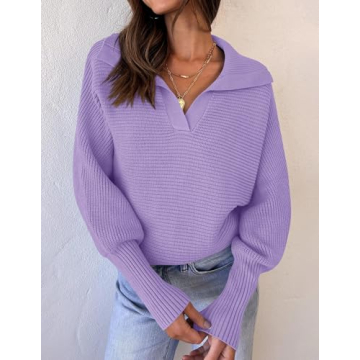 ZESICA Women's Comfortable Fall V Neck Pullover Sweater