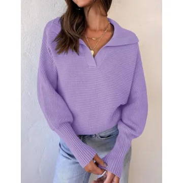 ZESICA Women's Comfortable Fall V Neck Pullover Sweater