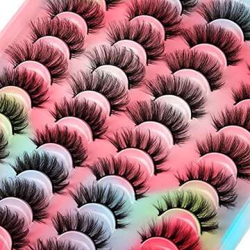 20 Pairs False Eyelashes Natural Fluffy Cat Eye Fake Eye Lashes 4 Styles Mixed Thick Wispy 5D Faux M...