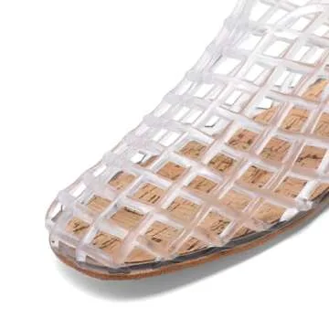 Molozoey Jelly Mesh Ballet Flats for Women，Closed Toe Adult Jelly Shoes Women，Comfortable Clear Jelly Flats Sandals for women Clear