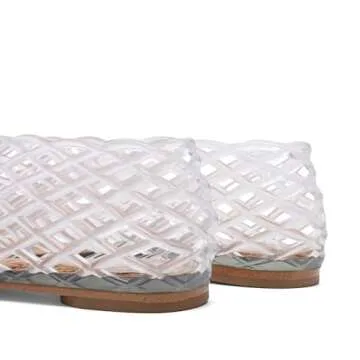 Molozoey Jelly Mesh Ballet Flats for Women，Closed Toe Adult Jelly Shoes Women，Comfortable Clear Jelly Flats Sandals for women Clear