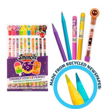Colored Smencils (2 Pack) - Patented Gourmet Scented Colored Pencils made from Recycled Newspapers, 10 Count, Gifts for Kids, School Supplies, Classroom Rewards