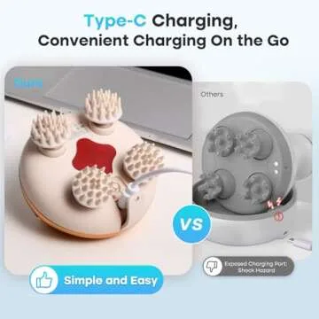 arboleaf Electric Scalp Massager Head Massager Scalp Stress Relax, 5 in 1 Kneading 128 Massage Nodes, Waterproof Hair Massage with 8 Removable Claws Cat Scratcher