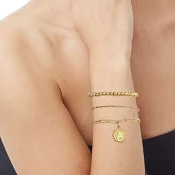 Gold Initial Bracelets for Women and Teen Girls Jewelry