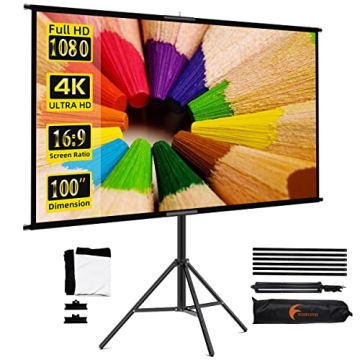 Projector Screen with Stand, Towond 100 inch Indoor Outdoor Projection Screen, Portable 16:9 4K HD M...