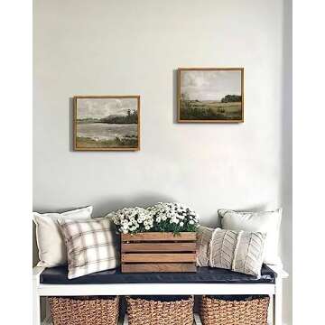 VIYYIEA Framed Canvas Wall Art Room Decor, Vintage Landscape Art Prints, Vast Grassland Rustic Farmh...