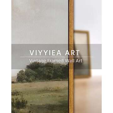 VIYYIEA Framed Canvas Wall Art Room Decor, Vintage Landscape Art Prints, Vast Grassland Rustic Farmhouse Wall Decor for Bedroom Bathroom Living Room 9"x11"