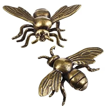 Charming 2pcs Gold Bee Figurines - Brass Animal Insect Collectibles for Home