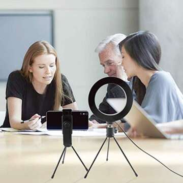 Selfie Ring Light 6.3-inch with Stand & Phone Holder, 3 Light Settings Dimmable Desktop LED Camera Lights for Recording Video Conferencing, Makeup, YouTube, Live Streaming
