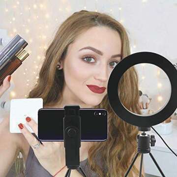 Selfie Ring Light 6.3-inch with Stand & Phone Holder, 3 Light Settings Dimmable Desktop LED Camera Lights for Recording Video Conferencing, Makeup, YouTube, Live Streaming