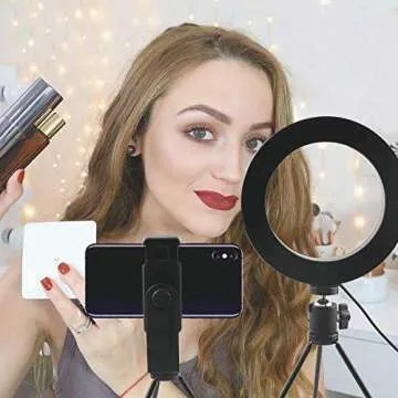 Selfie Ring Light 6.3-inch with Stand & Phone Holder, 3 Light Settings Dimmable Desktop LED Camera Lights for Recording Video Conferencing, Makeup, YouTube, Live Streaming