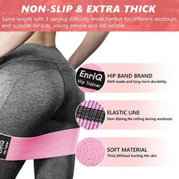 EnriQ Booty Bands Fabric Resistance Bands for Legs and Butt - Non Slip Cloth Hip Bands Elastic Workout Bands - Activate Glutes and Thighs - Made of Premium Elastic Fabric (Grey, Pink, Pale Turquoise)